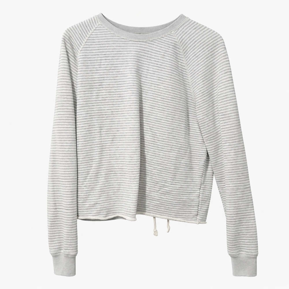 Abercrombie & Fitch Gray And White Striped Lace-Up Sweatshirt Size Medium - Picture 2 of 8